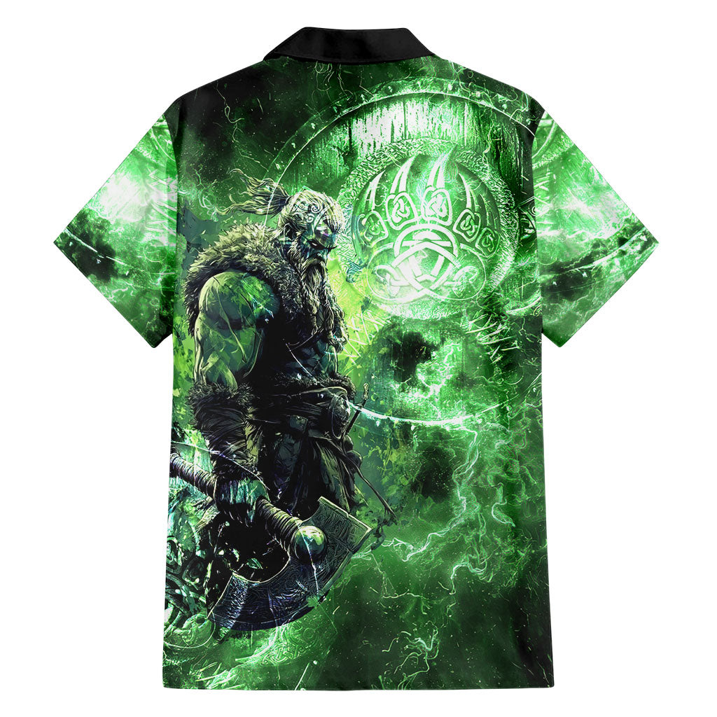 Norse Viking Warrior with Axe Hawaiian Shirt Celtic Knot Nordic Fantasy Lightning Art
