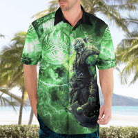 Norse Viking Warrior with Axe Hawaiian Shirt Celtic Knot Nordic Fantasy Lightning Art