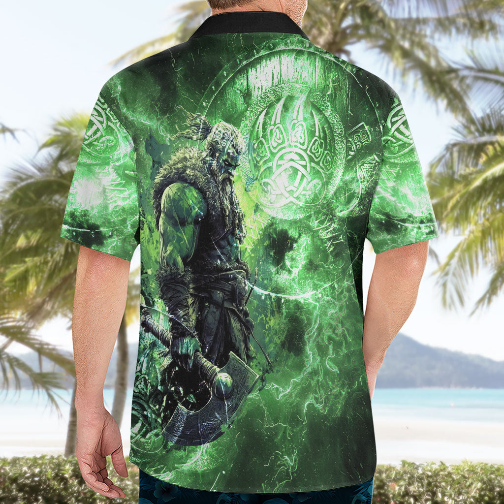 Norse Viking Warrior with Axe Hawaiian Shirt Celtic Knot Nordic Fantasy Lightning Art