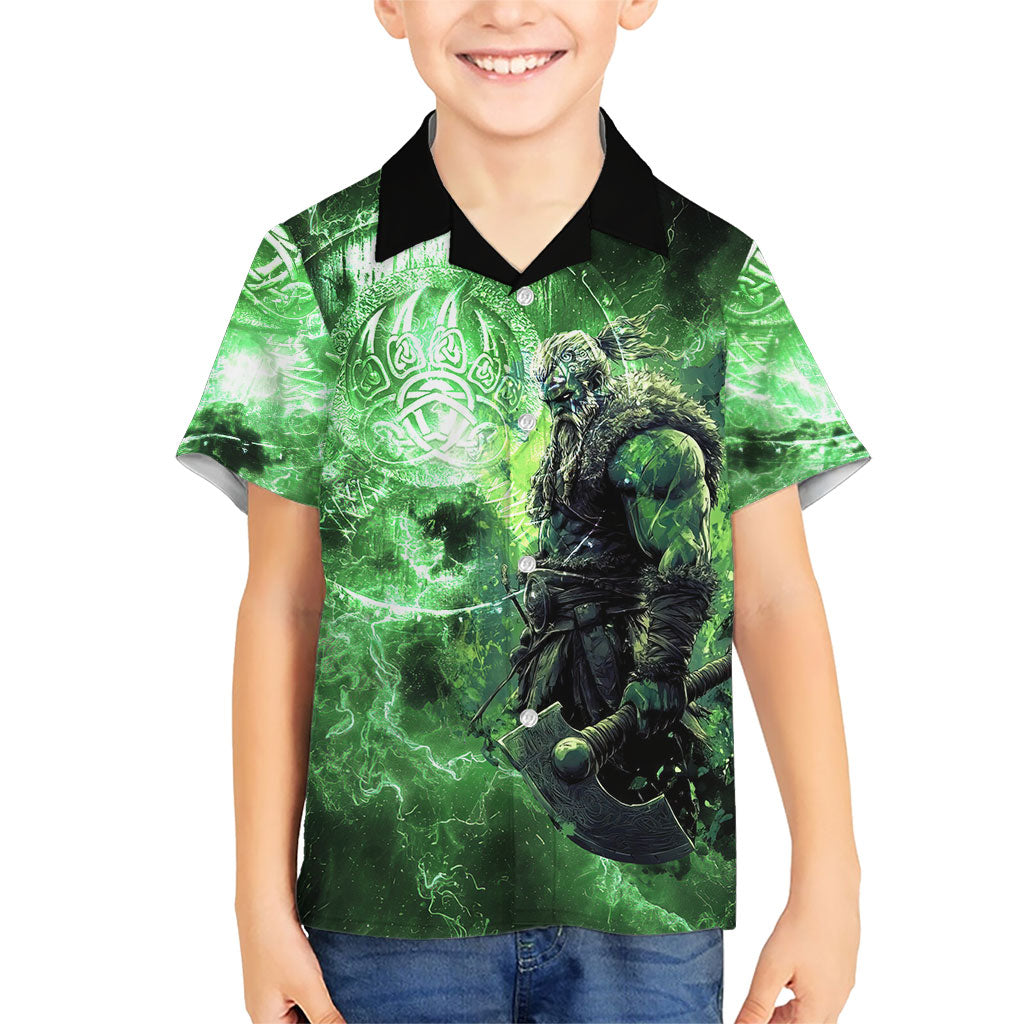 Norse Viking Warrior with Axe Hawaiian Shirt Celtic Knot Nordic Fantasy Lightning Art
