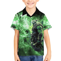 Norse Viking Warrior with Axe Hawaiian Shirt Celtic Knot Nordic Fantasy Lightning Art