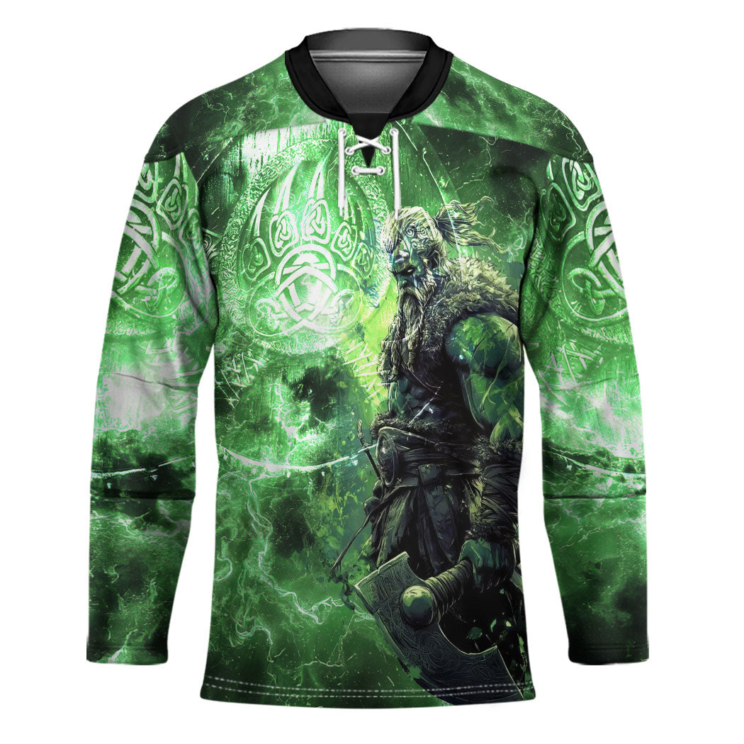 Norse Viking Warrior with Axe Hockey Jersey Celtic Knot Nordic Fantasy Lightning Art