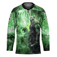 Norse Viking Warrior with Axe Hockey Jersey Celtic Knot Nordic Fantasy Lightning Art