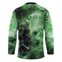 Norse Viking Warrior with Axe Hockey Jersey Celtic Knot Nordic Fantasy Lightning Art