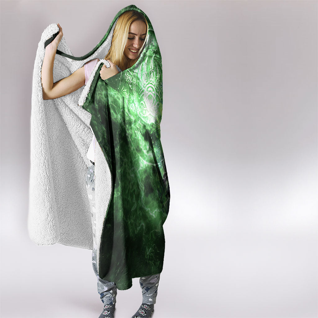 Norse Viking Warrior with Axe Hooded Blanket Celtic Knot Nordic Fantasy Lightning Art
