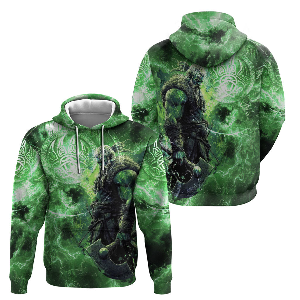 Norse Viking Warrior with Axe Hoodie Celtic Knot Nordic Fantasy Lightning Art