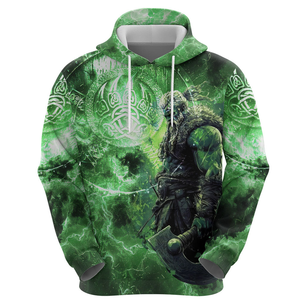 Norse Viking Warrior with Axe Hoodie Celtic Knot Nordic Fantasy Lightning Art