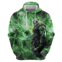 Norse Viking Warrior with Axe Hoodie Celtic Knot Nordic Fantasy Lightning Art