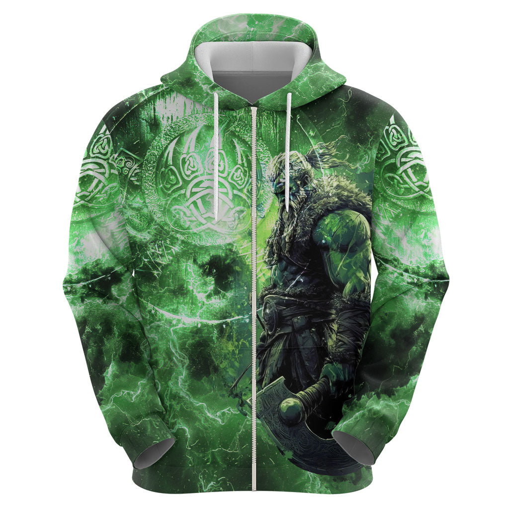 Norse Viking Warrior with Axe Hoodie Celtic Knot Nordic Fantasy Lightning Art