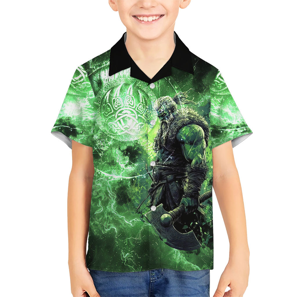 Norse Viking Warrior with Axe Kid Hawaiian Shirt Celtic Knot Nordic Fantasy Lightning Art