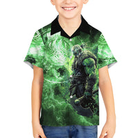 Norse Viking Warrior with Axe Kid Hawaiian Shirt Celtic Knot Nordic Fantasy Lightning Art