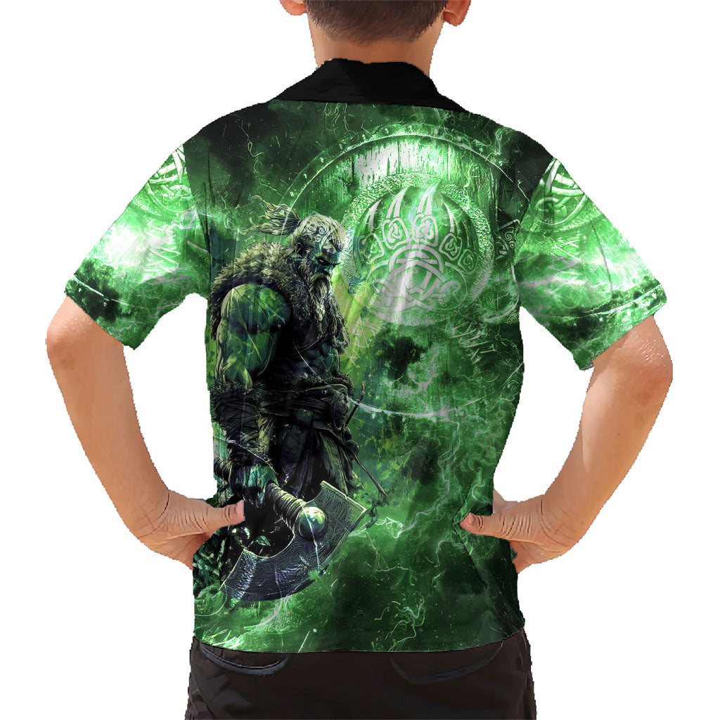 Norse Viking Warrior with Axe Kid Hawaiian Shirt Celtic Knot Nordic Fantasy Lightning Art