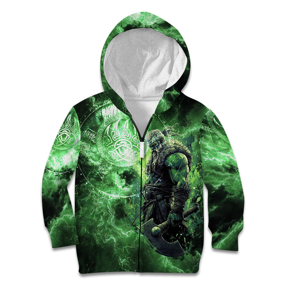 Norse Viking Warrior with Axe Kid Hoodie Celtic Knot Nordic Fantasy Lightning Art