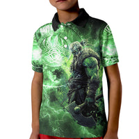 Norse Viking Warrior with Axe Kid Polo Shirt Celtic Knot Nordic Fantasy Lightning Art