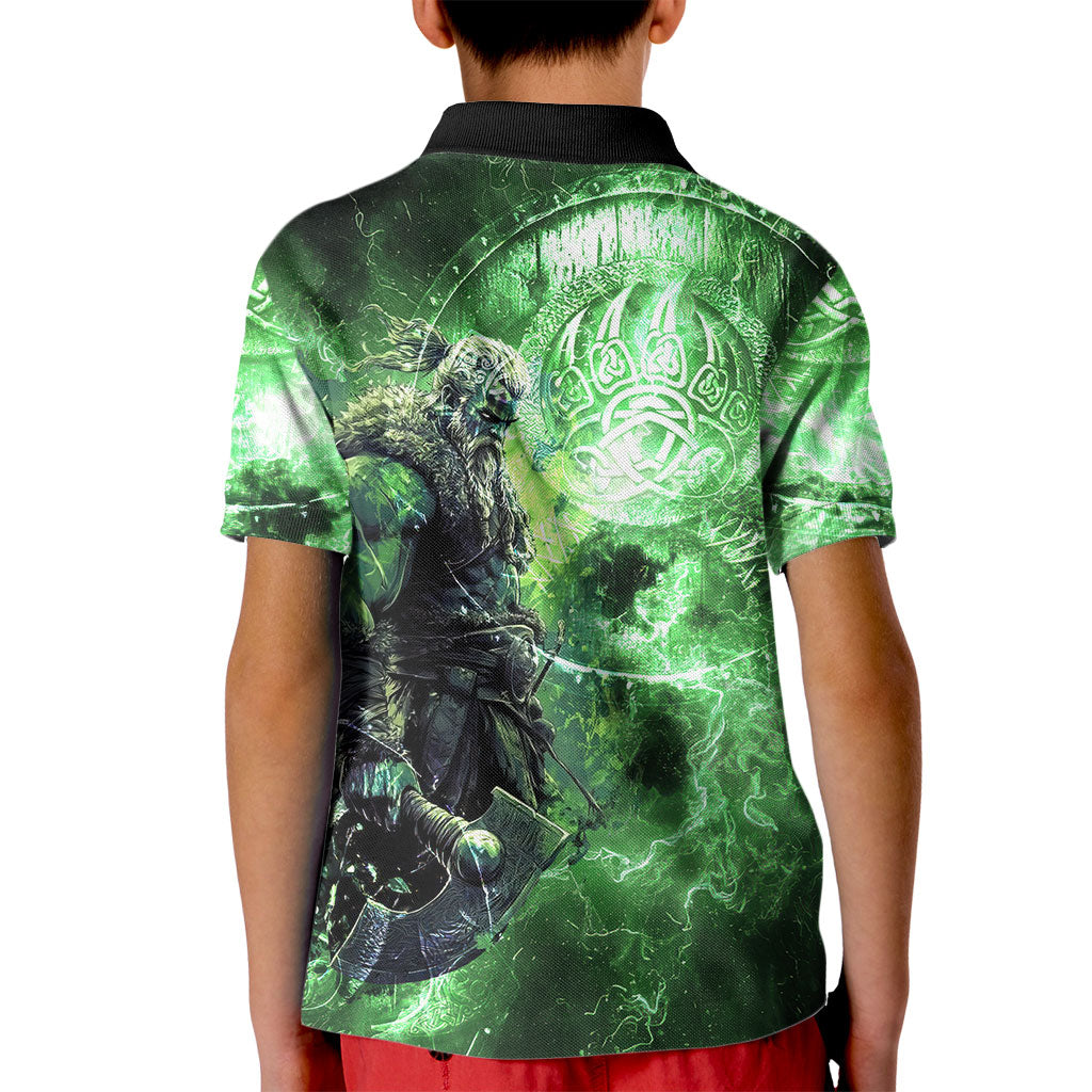 Norse Viking Warrior with Axe Kid Polo Shirt Celtic Knot Nordic Fantasy Lightning Art