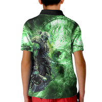 Norse Viking Warrior with Axe Kid Polo Shirt Celtic Knot Nordic Fantasy Lightning Art