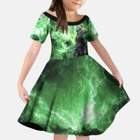 Norse Viking Warrior with Axe Kid Short Sleeve Dress Celtic Knot Nordic Fantasy Lightning Art