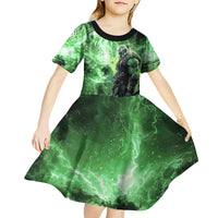 Norse Viking Warrior with Axe Kid Short Sleeve Dress Celtic Knot Nordic Fantasy Lightning Art