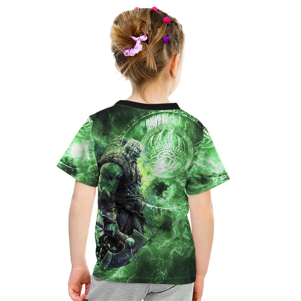 Norse Viking Warrior with Axe Kid T Shirt Celtic Knot Nordic Fantasy Lightning Art