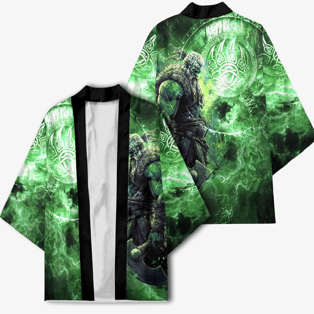 Norse Viking Warrior with Axe Kimono Celtic Knot Nordic Fantasy Lightning Art