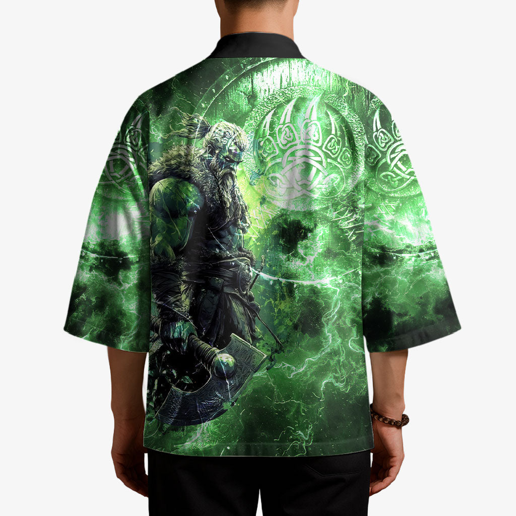 Norse Viking Warrior with Axe Kimono Celtic Knot Nordic Fantasy Lightning Art