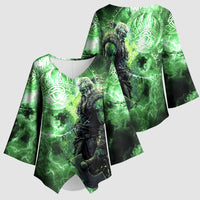 Norse Viking Warrior with Axe Kimono Sleeve Blouse Celtic Knot Nordic Fantasy Lightning Art