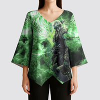 Norse Viking Warrior with Axe Kimono Sleeve Blouse Celtic Knot Nordic Fantasy Lightning Art