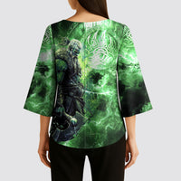 Norse Viking Warrior with Axe Kimono Sleeve Blouse Celtic Knot Nordic Fantasy Lightning Art