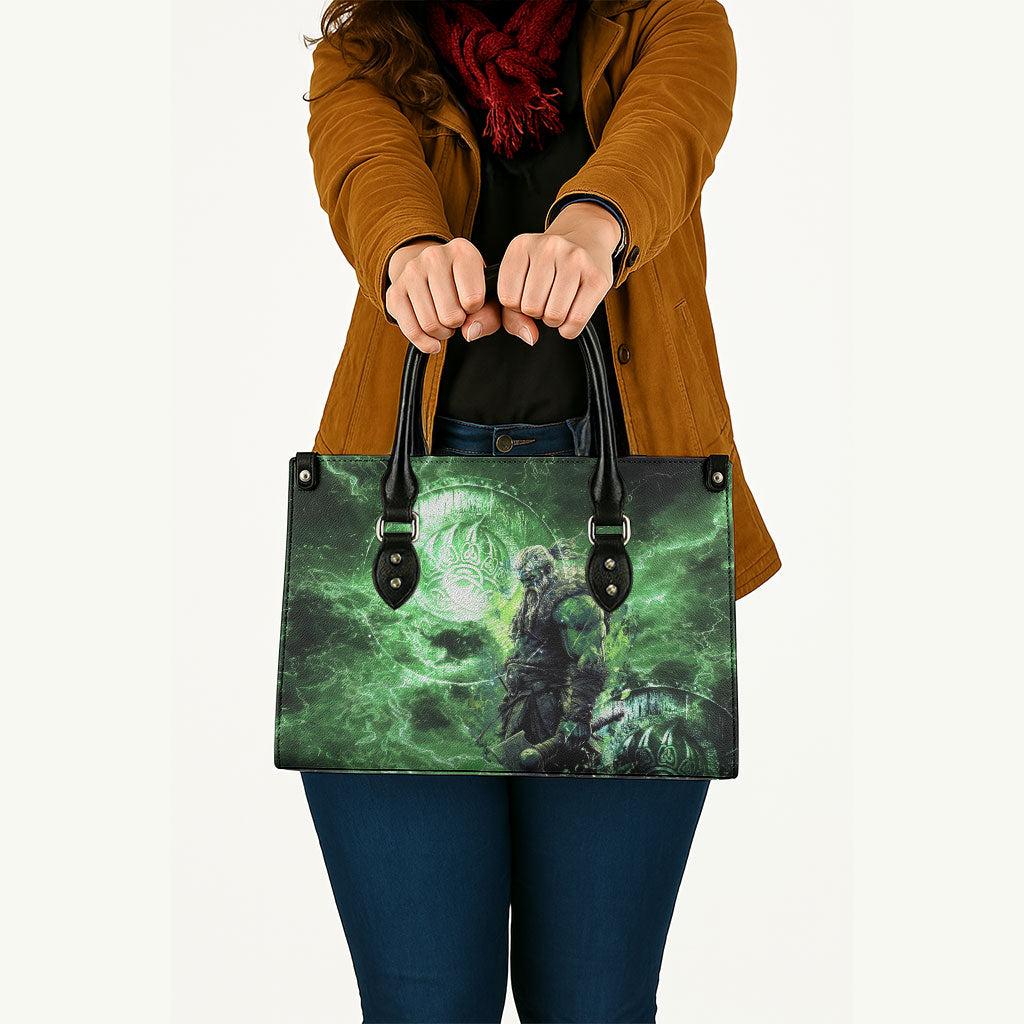 Norse Viking Warrior with Axe Leather Bag Celtic Knot Nordic Fantasy Lightning Art
