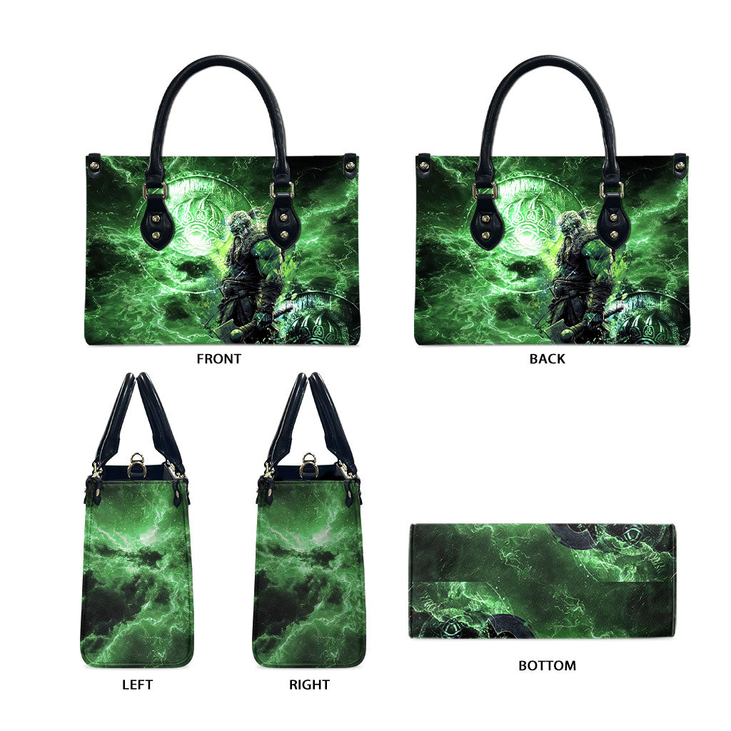 Norse Viking Warrior with Axe Leather Bag Celtic Knot Nordic Fantasy Lightning Art