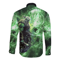 Norse Viking Warrior with Axe Long Sleeve Button Shirt Celtic Knot Nordic Fantasy Lightning Art