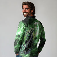 Norse Viking Warrior with Axe Long Sleeve Polo Shirt Celtic Knot Nordic Fantasy Lightning Art