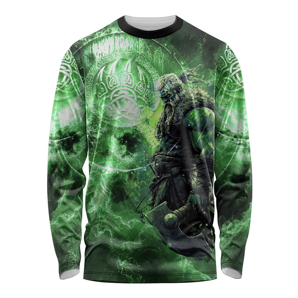 Norse Viking Warrior with Axe Long Sleeve Shirt Celtic Knot Nordic Fantasy Lightning Art