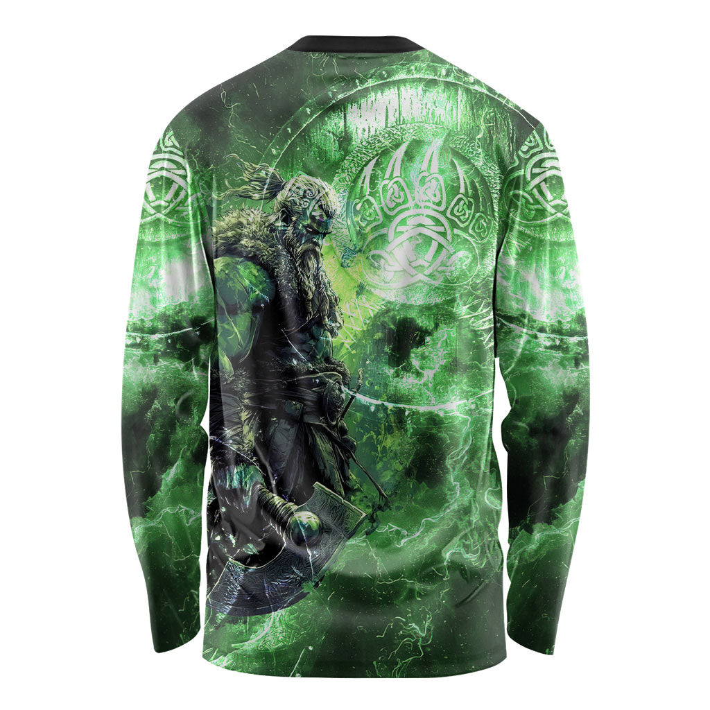 Norse Viking Warrior with Axe Long Sleeve Shirt Celtic Knot Nordic Fantasy Lightning Art