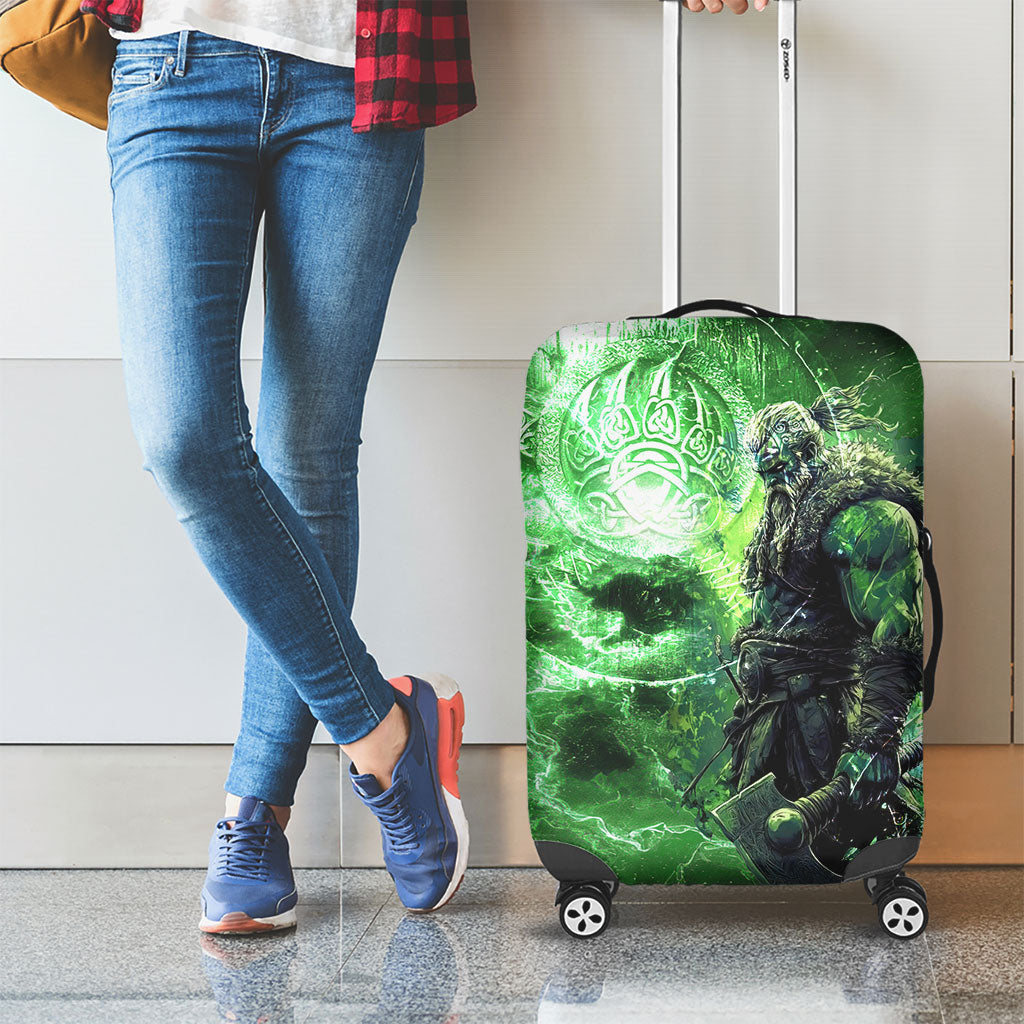 Norse Viking Warrior with Axe Luggage Cover Celtic Knot Nordic Fantasy Lightning Art