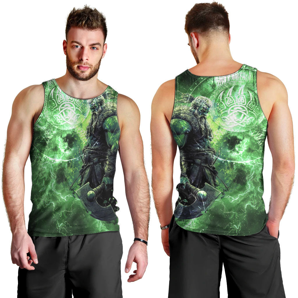 Norse Viking Warrior with Axe Men Tank Top Celtic Knot Nordic Fantasy Lightning Art