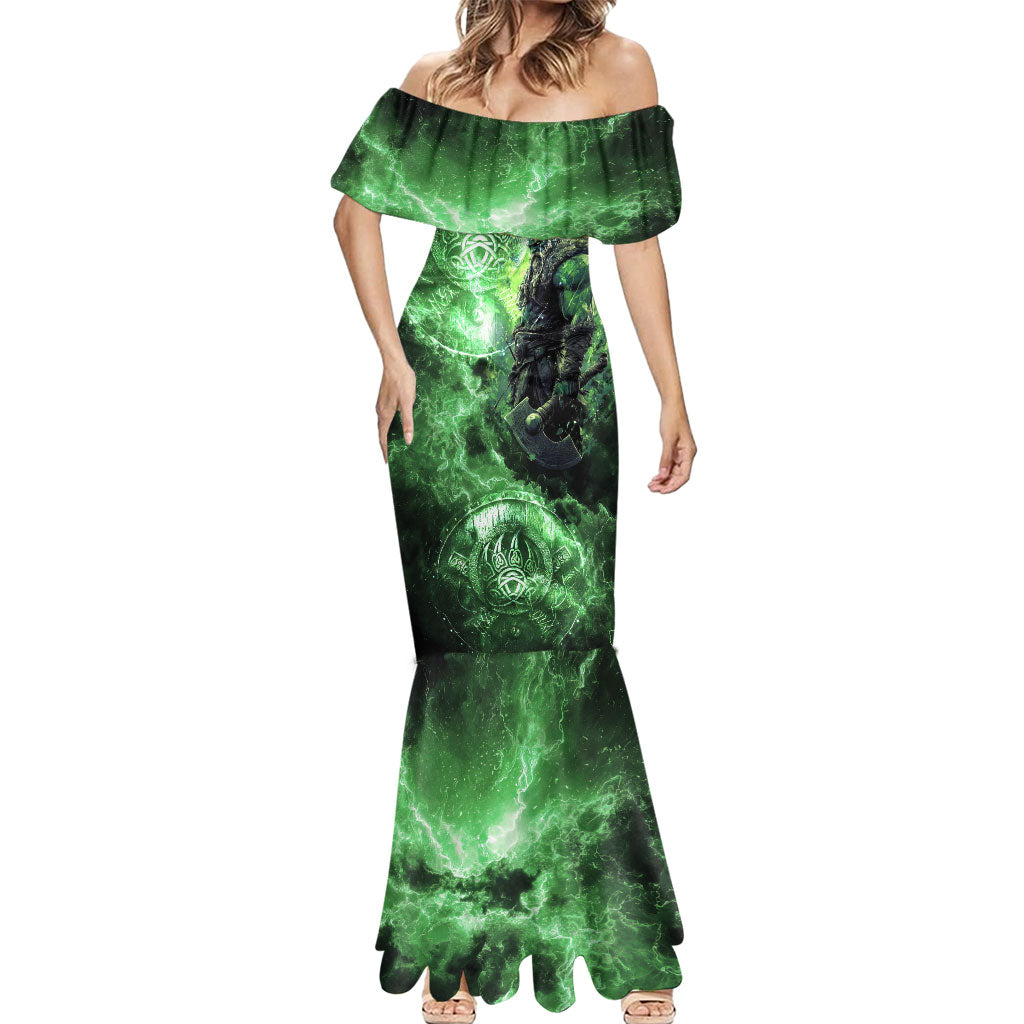Norse Viking Warrior with Axe Mermaid Dress Celtic Knot Nordic Fantasy Lightning Art