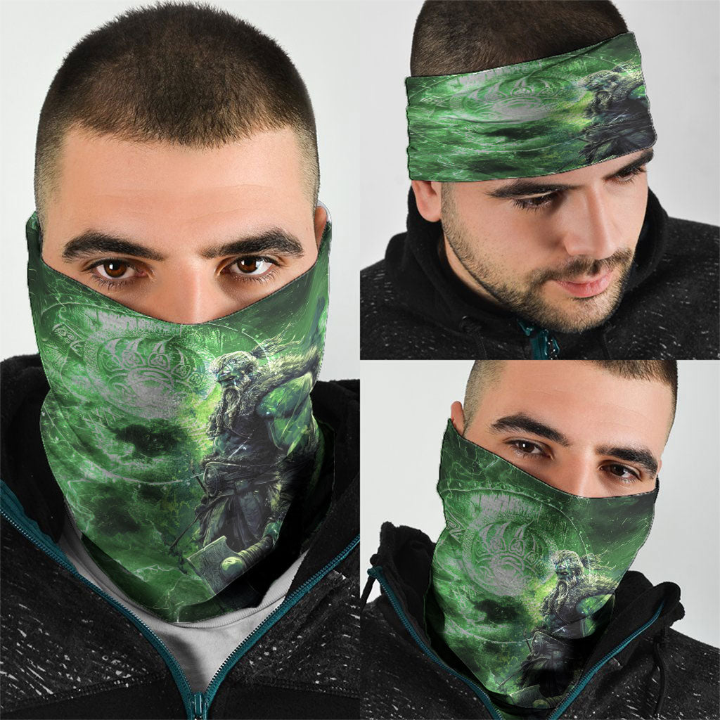 Norse Viking Warrior with Axe Neck Gaiter Celtic Knot Nordic Fantasy Lightning Art