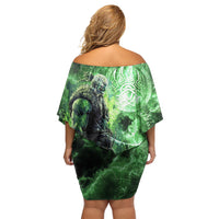 Norse Viking Warrior with Axe Off Shoulder Short Dress Celtic Knot Nordic Fantasy Lightning Art