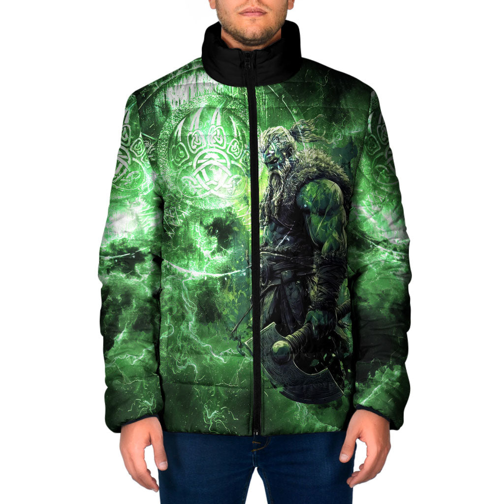 Norse Viking Warrior with Axe Padded Jacket Celtic Knot Nordic Fantasy Lightning Art