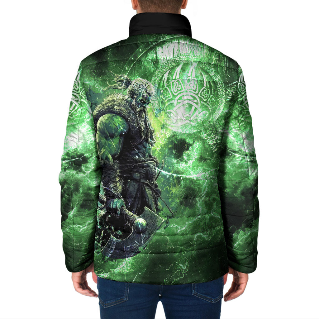Norse Viking Warrior with Axe Padded Jacket Celtic Knot Nordic Fantasy Lightning Art