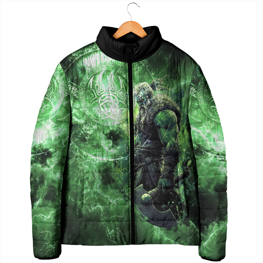 Norse Viking Warrior with Axe Padded Jacket Celtic Knot Nordic Fantasy Lightning Art