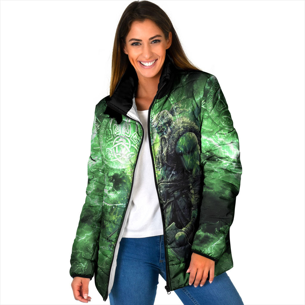 Norse Viking Warrior with Axe Padded Jacket Celtic Knot Nordic Fantasy Lightning Art