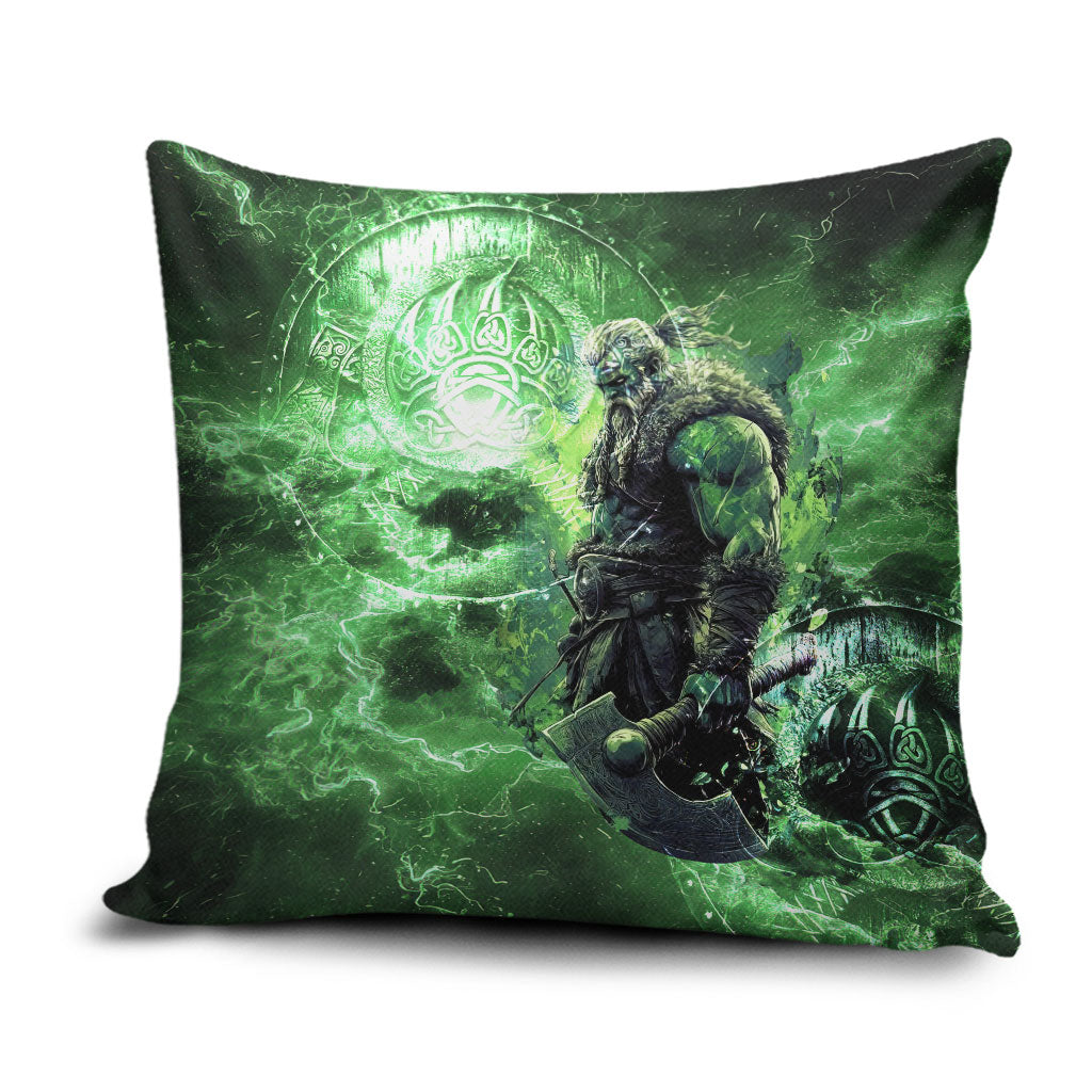 Norse Viking Warrior with Axe Pillow Cover Celtic Knot Nordic Fantasy Lightning Art