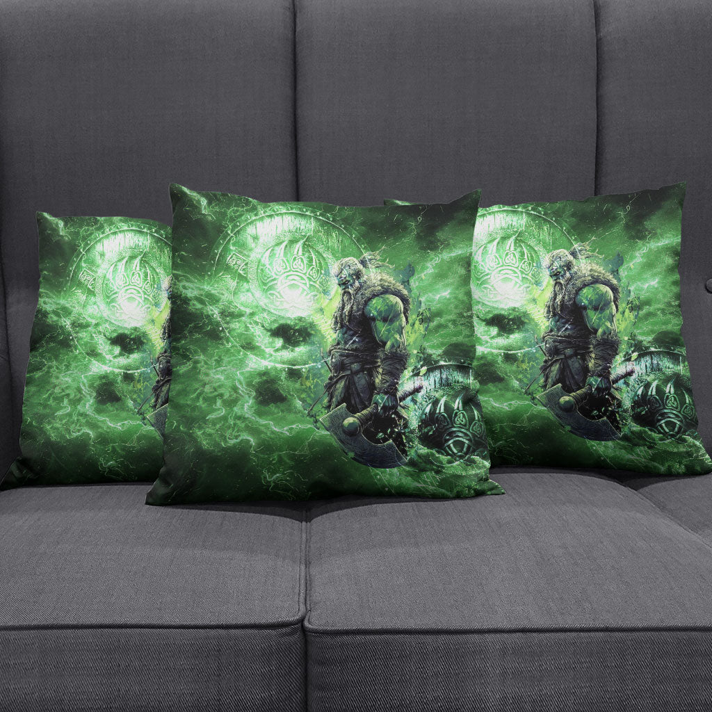 Norse Viking Warrior with Axe Pillow Cover Celtic Knot Nordic Fantasy Lightning Art