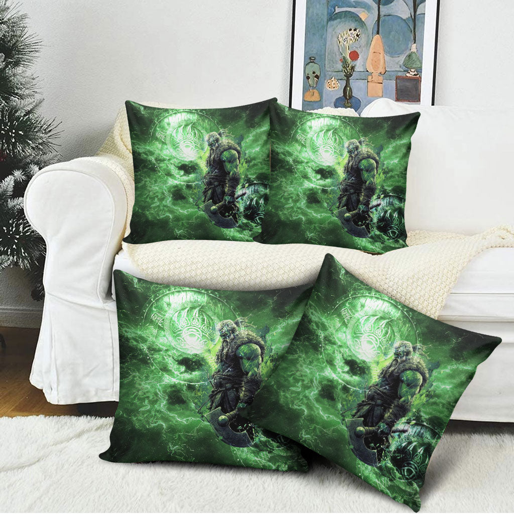 Norse Viking Warrior with Axe Pillow Cover Celtic Knot Nordic Fantasy Lightning Art