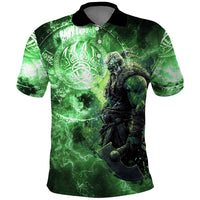 Norse Viking Warrior with Axe Polo Shirt Celtic Knot Nordic Fantasy Lightning Art