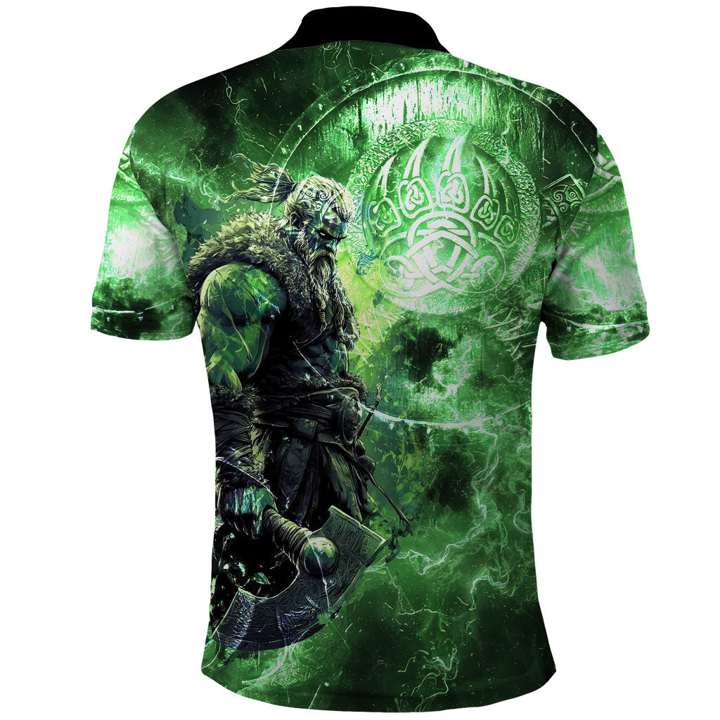 Norse Viking Warrior with Axe Polo Shirt Celtic Knot Nordic Fantasy Lightning Art