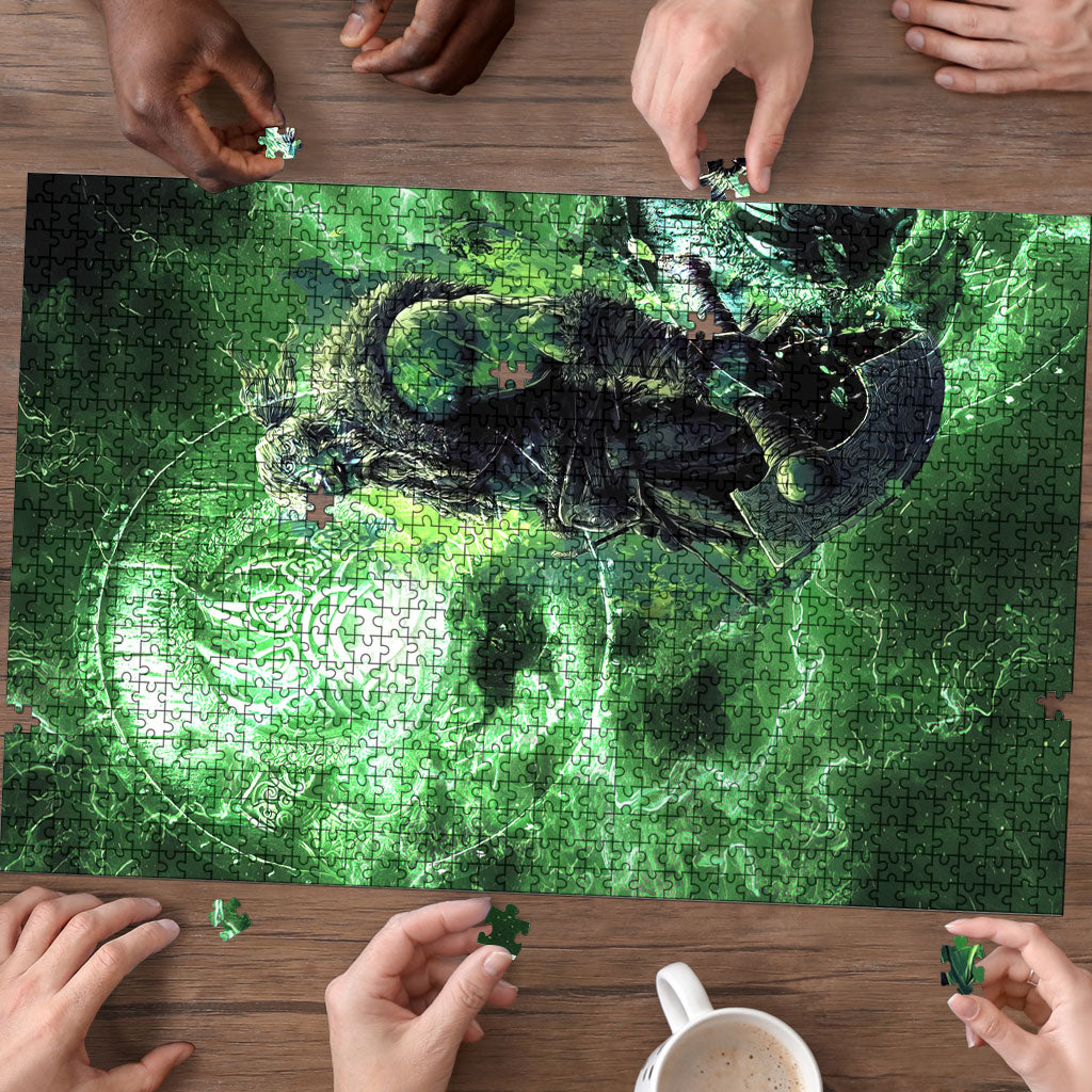 Norse Viking Warrior with Axe Puzzle Celtic Knot Nordic Fantasy Lightning Art