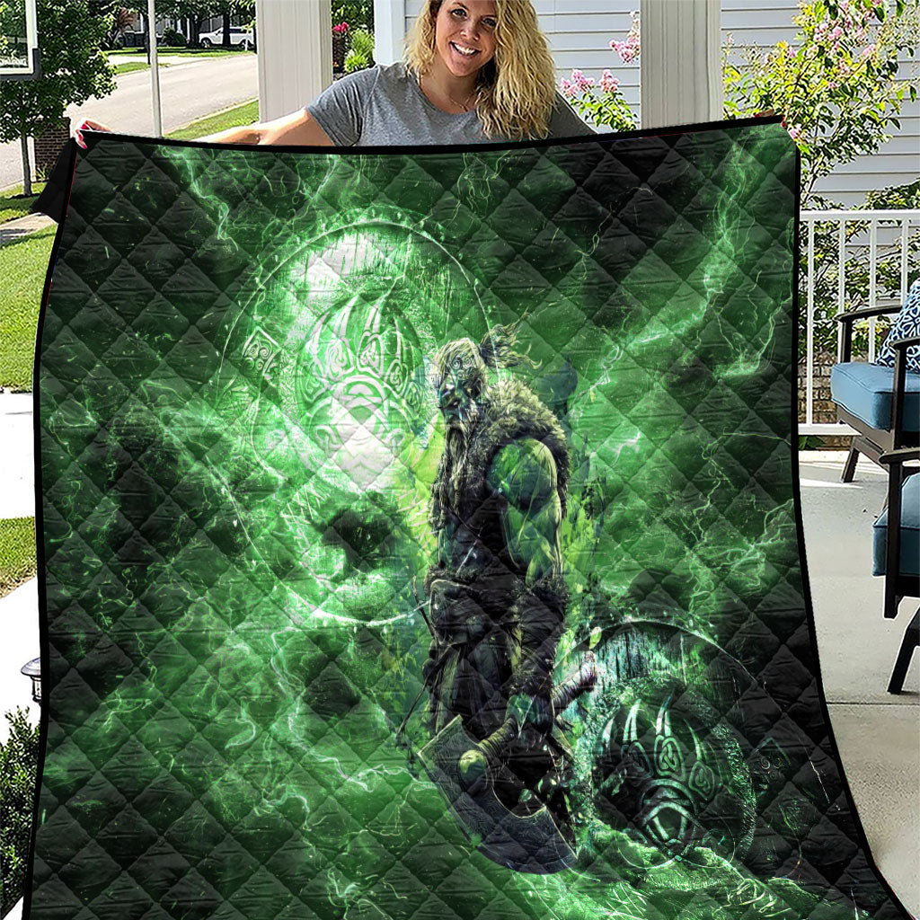 Norse Viking Warrior with Axe Quilt Celtic Knot Nordic Fantasy Lightning Art
